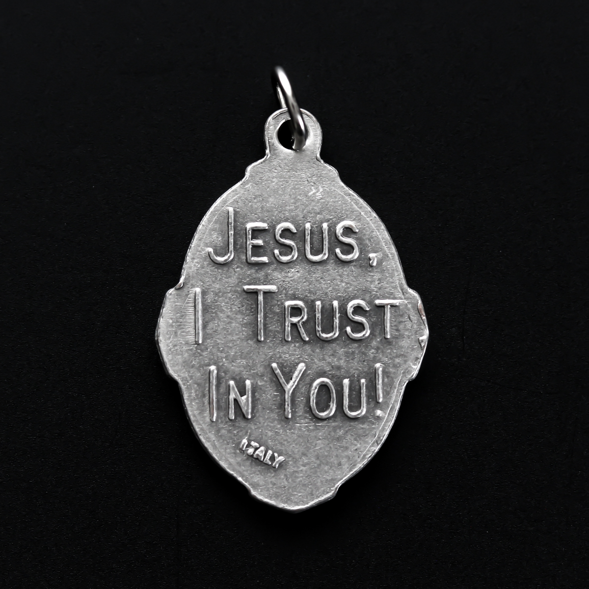 Divine Mercy deluxe ornate medal with an image of Jesus on the front and the words "Jesus, I Trust in you!" on the back