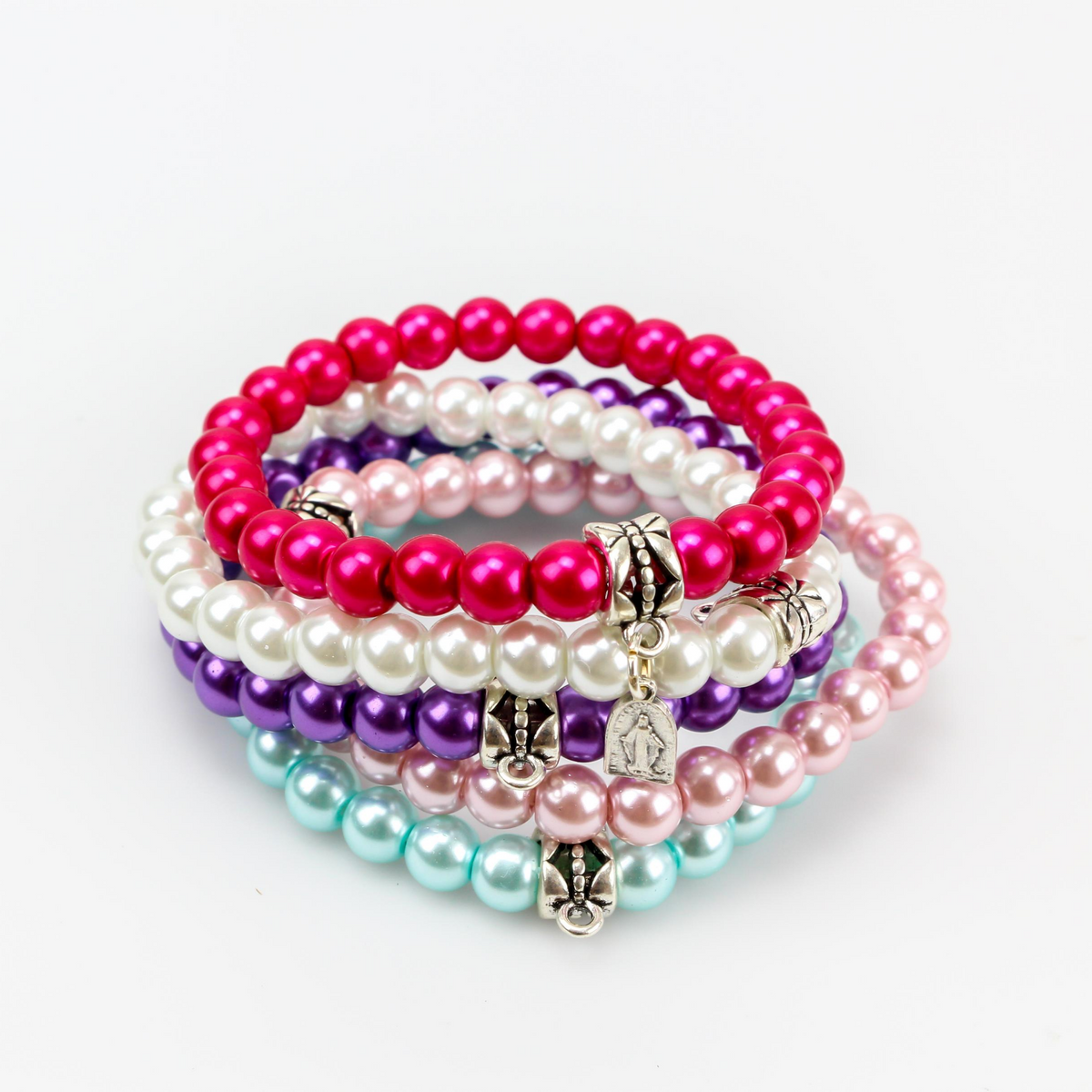 Small Stack Charm Bracelet with glass bearlized beads