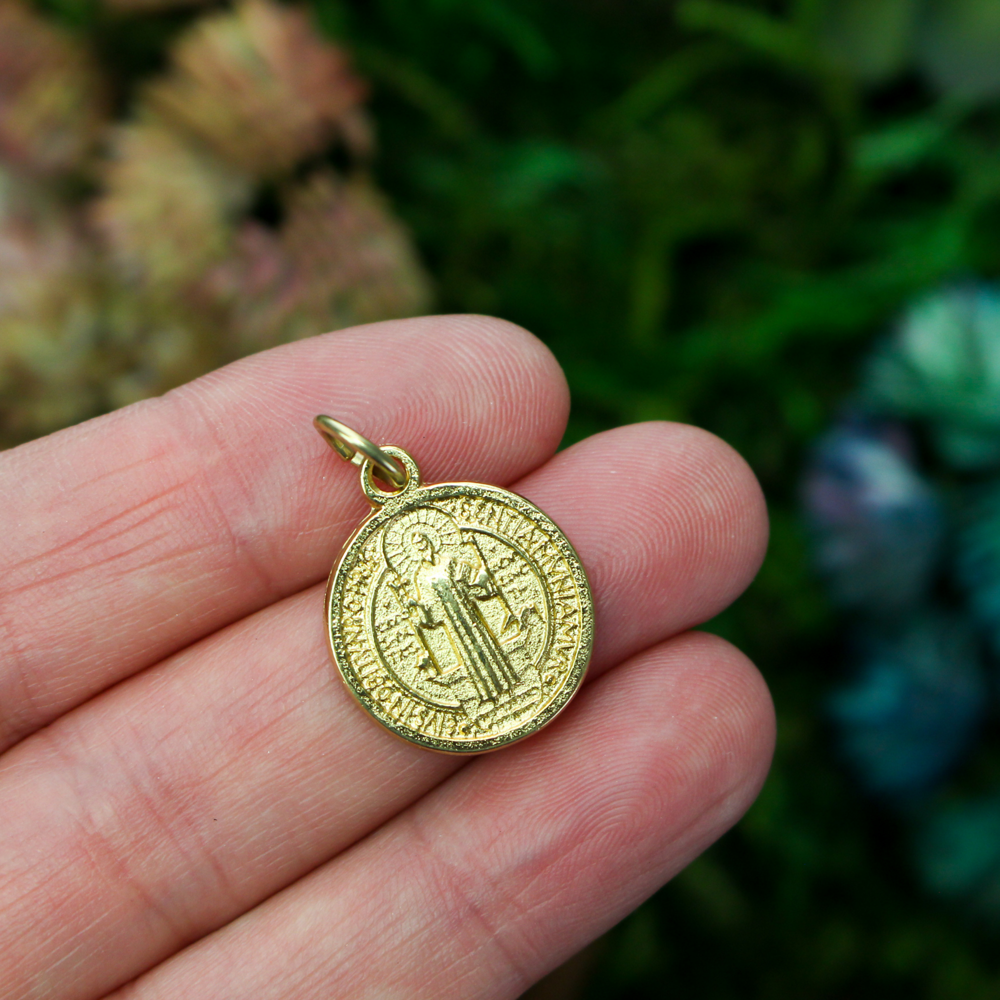 Saint Benedict protection medal that is gold-tone in color 17mm