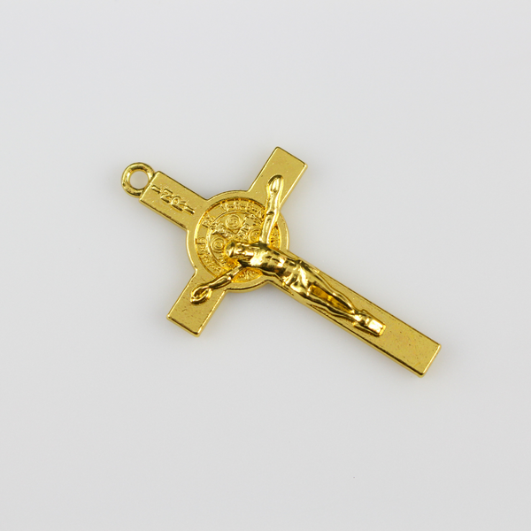 Gold Tone Saint Benedict Crucifix Cross with Straight Edges