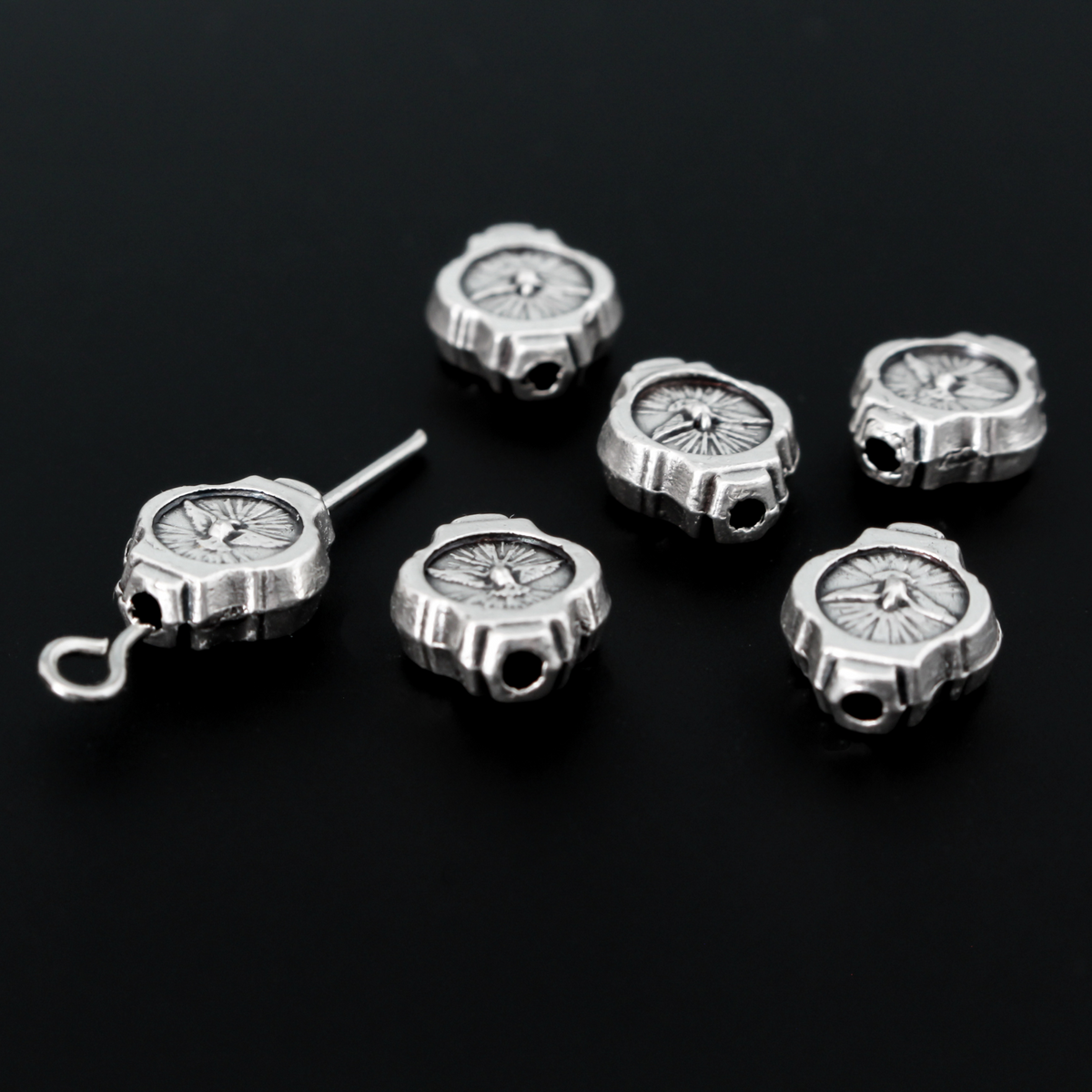 Holy Spirit metal spacer beads with the holy spirit dove on both sides