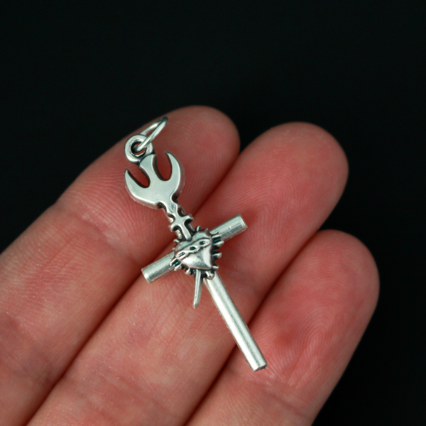 Silver plated cross that features the Holy Spirit above the Sacred Heart, Made in Italy