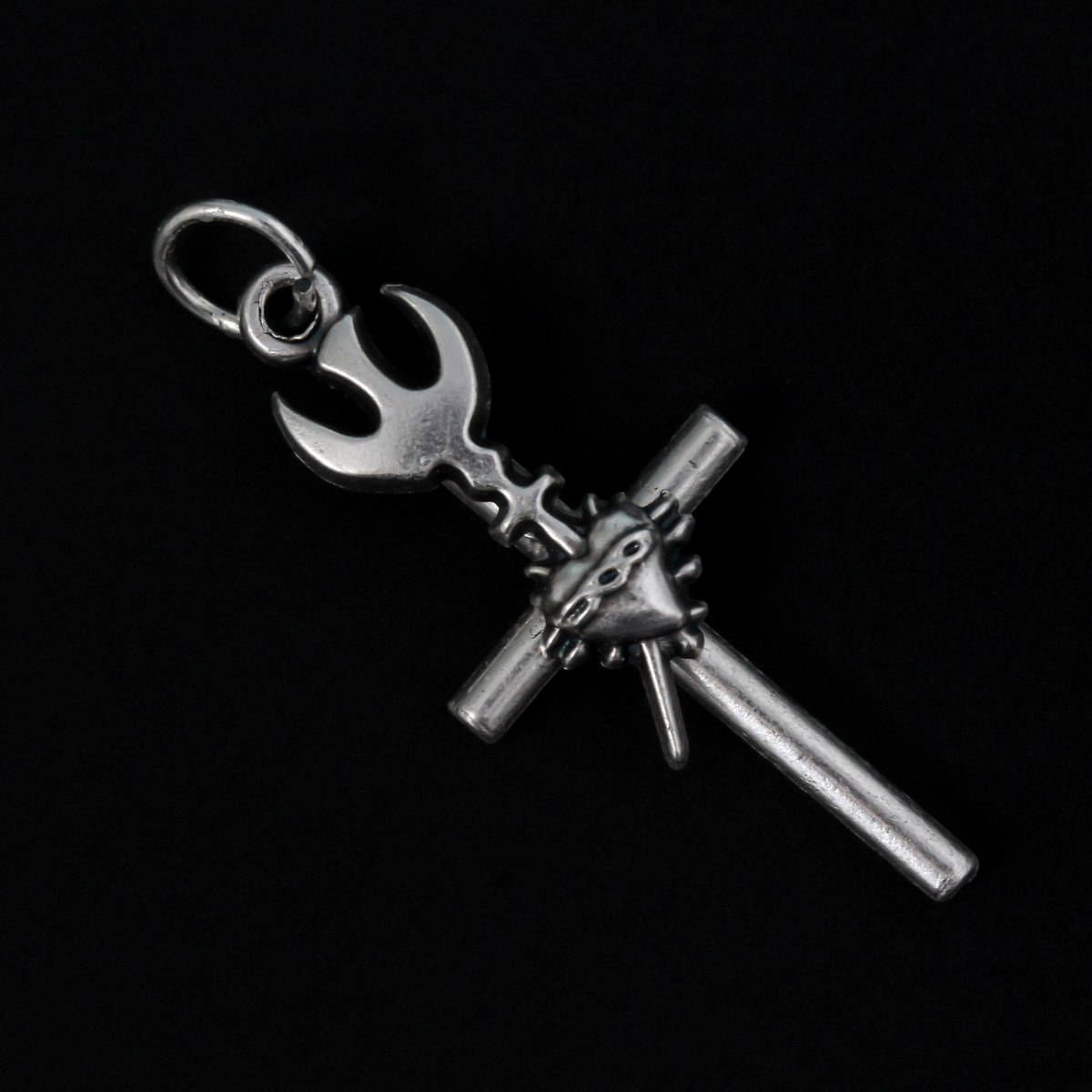 Silver plated cross that features the Holy Spirit above the Sacred Heart, Made in Italy