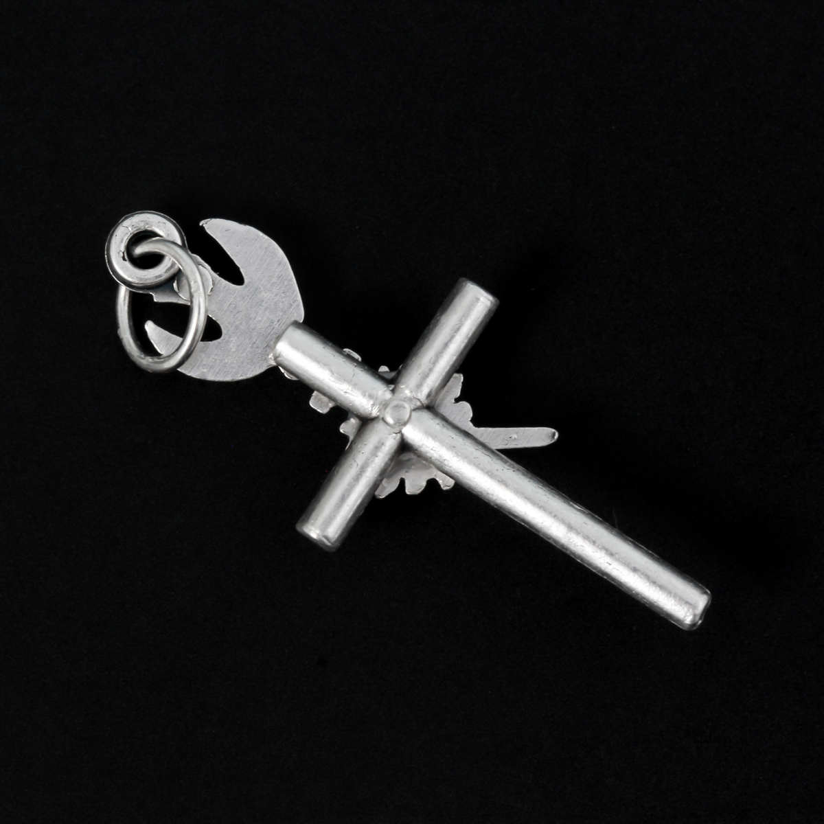 Silver plated cross that features the Holy Spirit above the Sacred Heart, Made in Italy