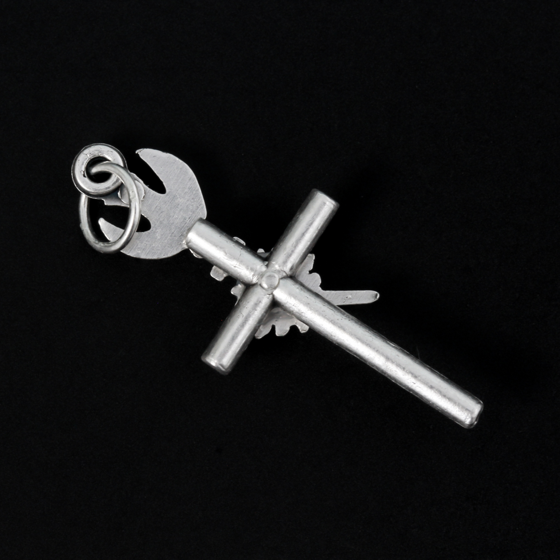 Silver plated cross that features the Holy Spirit above the Sacred Heart, Made in Italy
