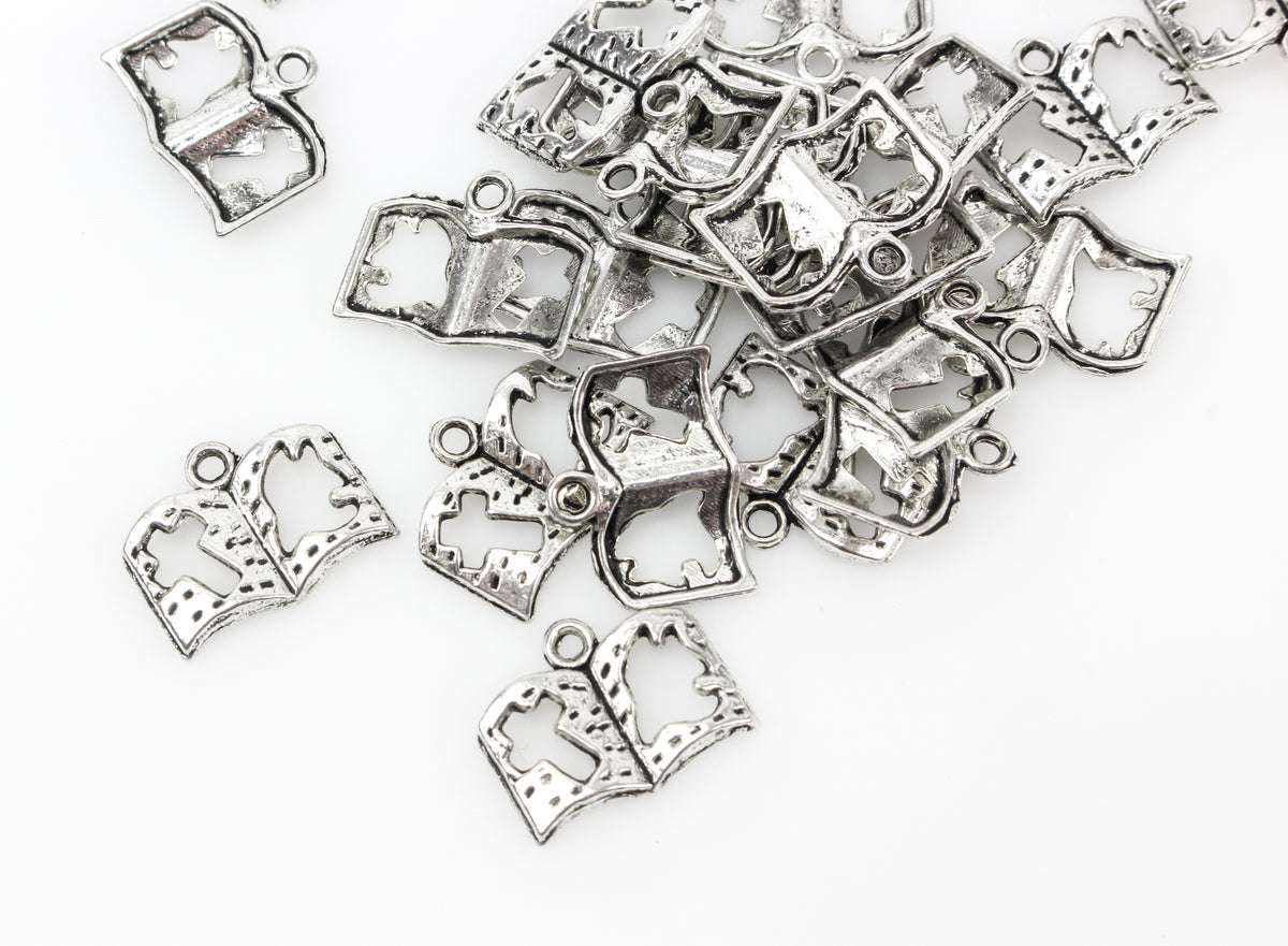Holy Bible Charms with a Cross and Dove Cutout - Silver Tone 25pcs