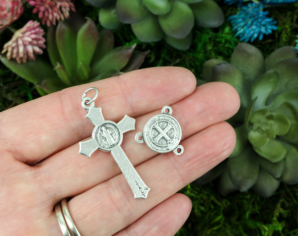 Saint Benedict Rosary and Centerpiece Crucifix Cross with Flared Edges - One Set