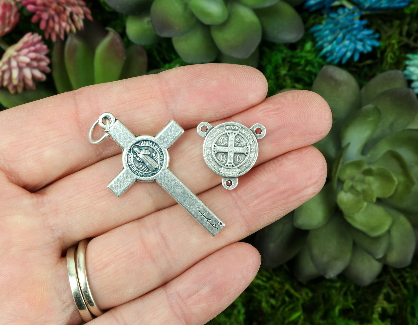 Saint Benedict Rosary Crucifix Cross and Centerpiece Set - One Set