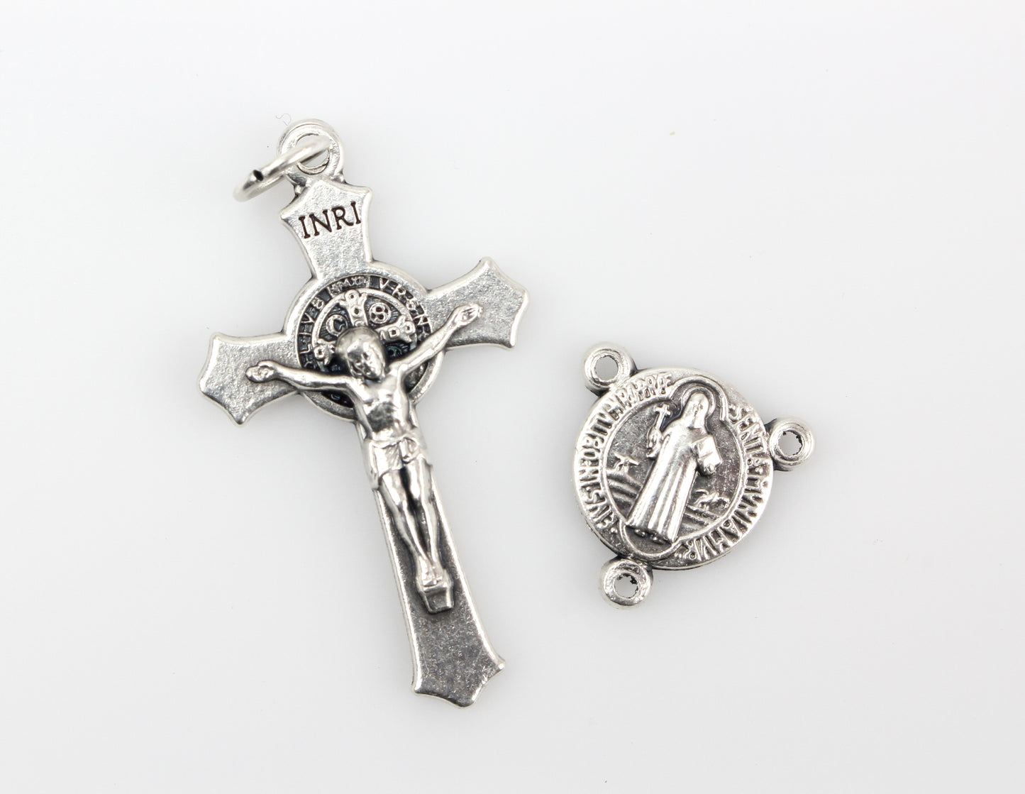 Saint Benedict Rosary and Centerpiece Crucifix Cross with Flared Edges - One Set