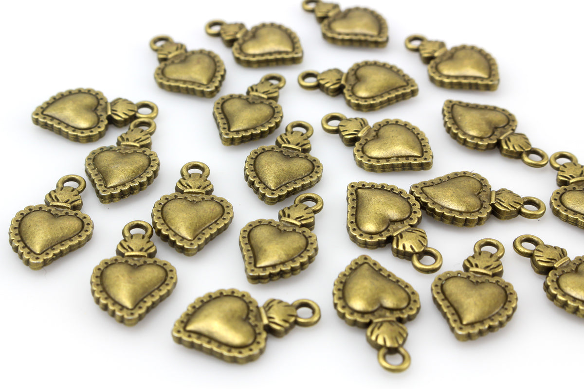 Sacred Heart Charms Bronze Color Milagro Flaming Heart Pendants 25pcs