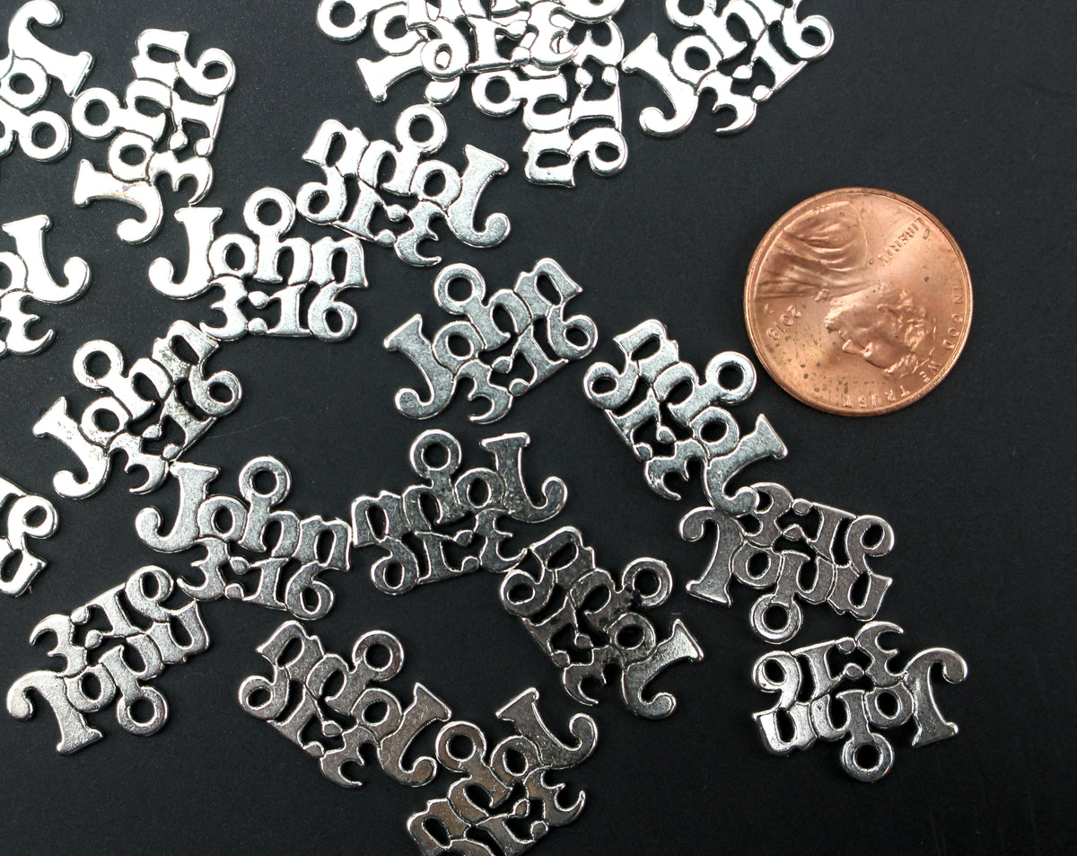 John 3:16 Charms - Antiqued Silver Color - Daily Devotional Bible Verse 25pcs