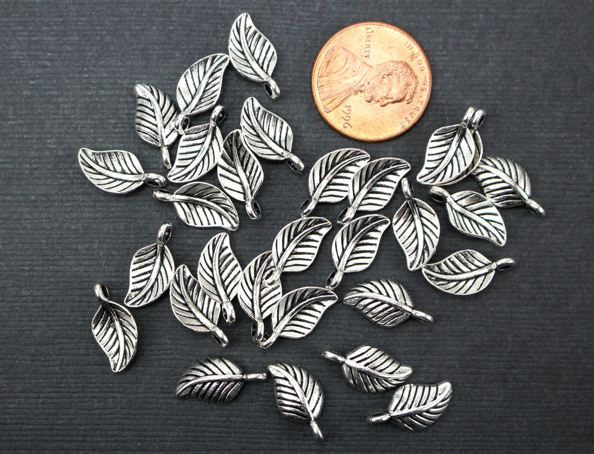 Leaf Charms Silver Tone Color - Symbol of Nature, Growth, Rebirth 25pcs