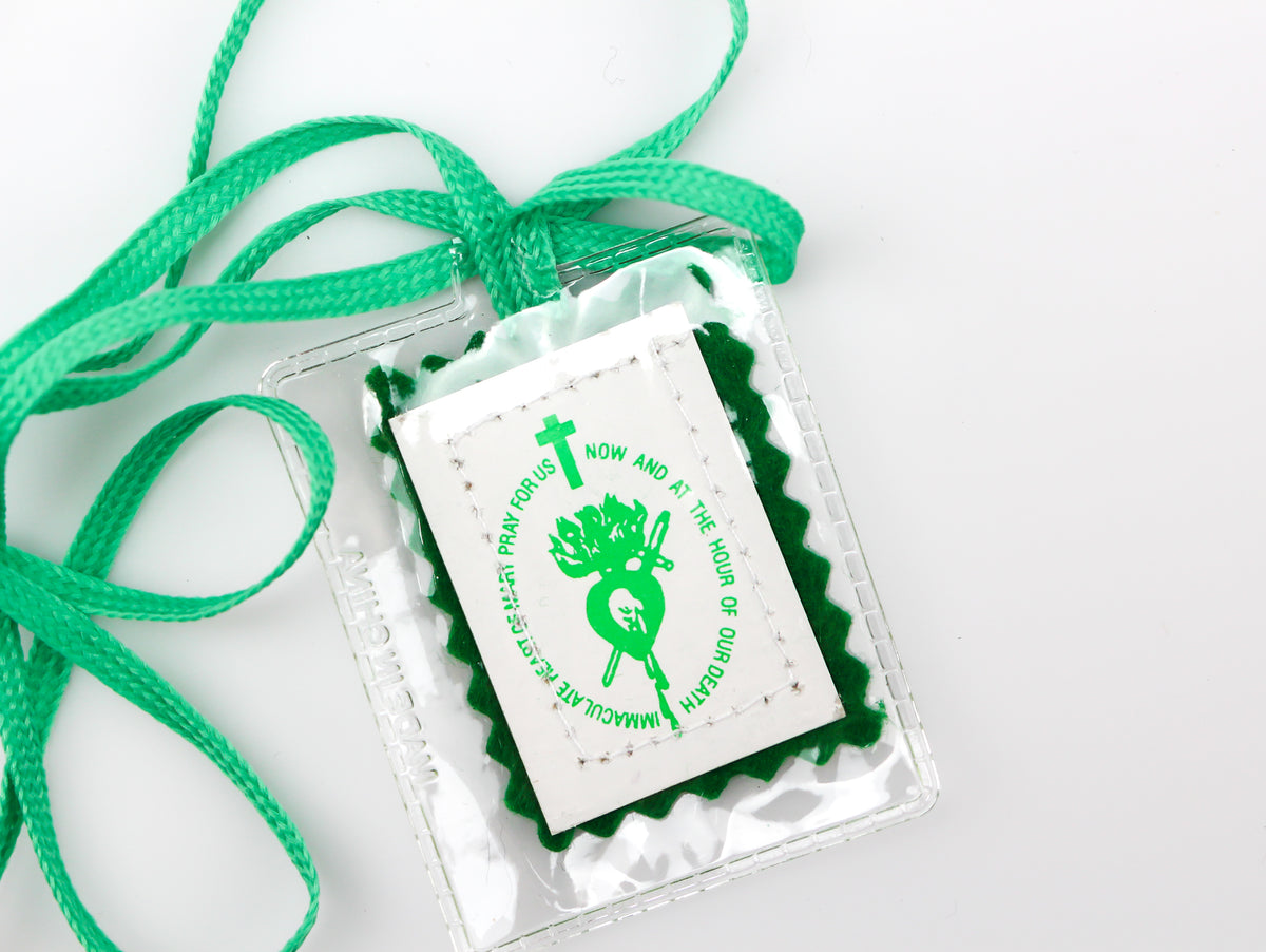 Green Scapular Badge of the Immaculate Heart of Mary - Laminated