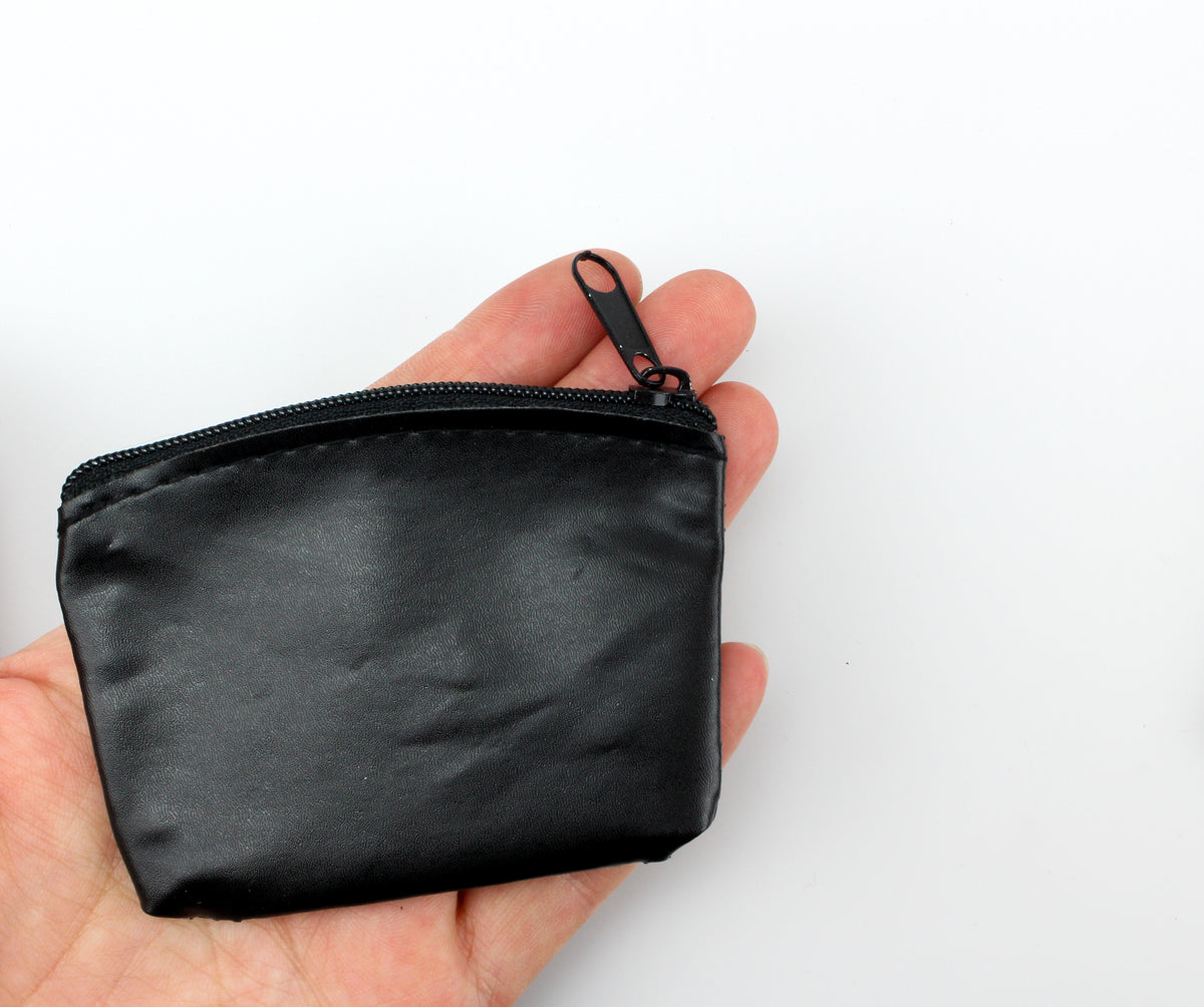 Chi Rho Black Vinyl Rosary Pouch Coin Purse with Zipper Closure