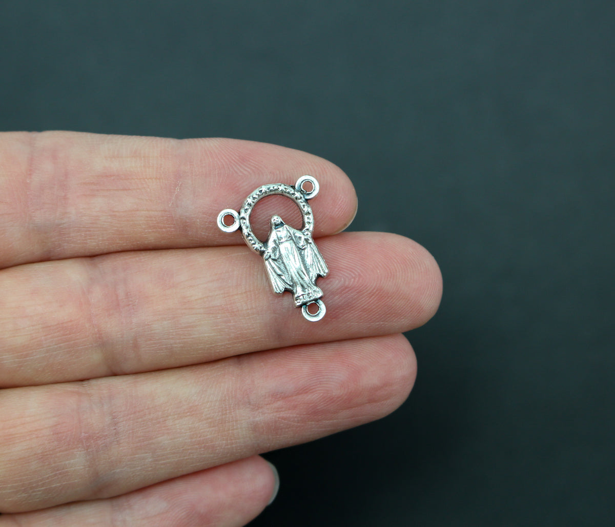 Our Lady of Grace Virgin Mary Halo Rosary Centerpiece - Silver Tone
