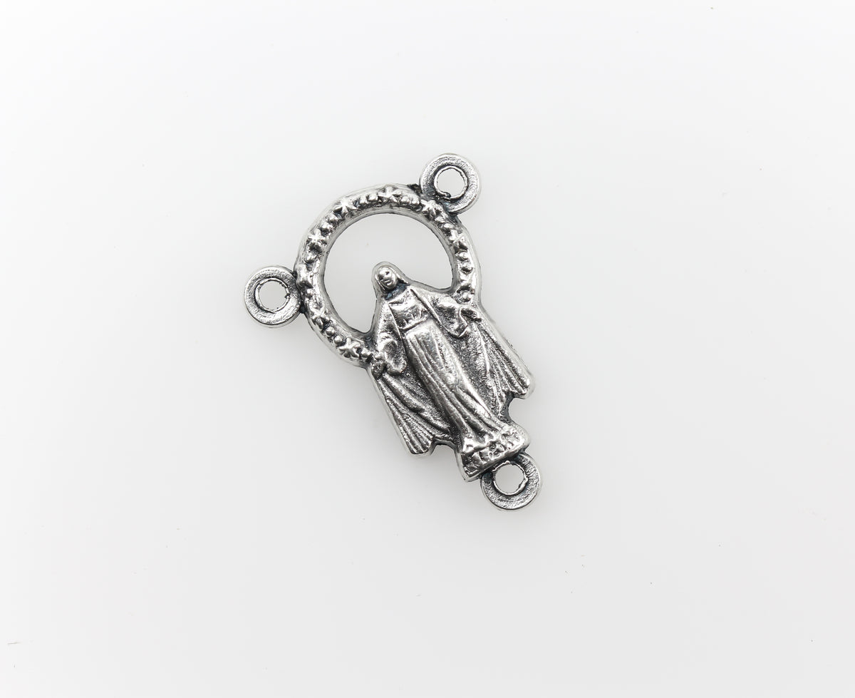 Our Lady of Grace Virgin Mary Halo Rosary Centerpiece - Silver Tone