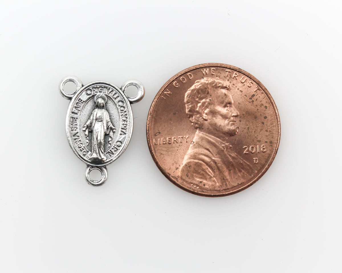 Miraculous Mary Medal Rosary Centerpiece - Silver Tone