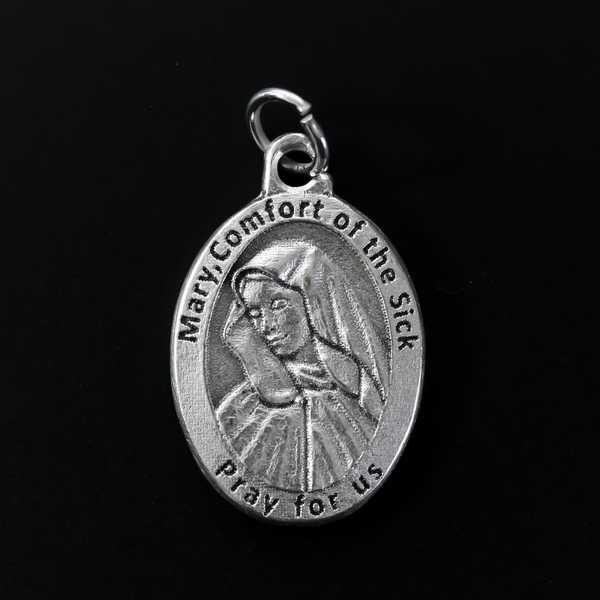 Mary, Comfort of the Sick medal with the Holy Infant Jesus of Good Health on the backside
