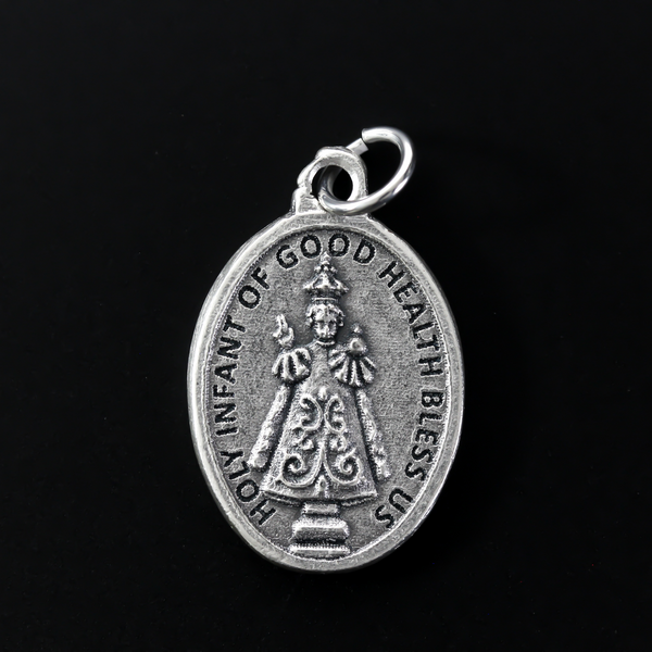 Mary, Comfort of the Sick medal with the Holy Infant Jesus of Good Health on the backside