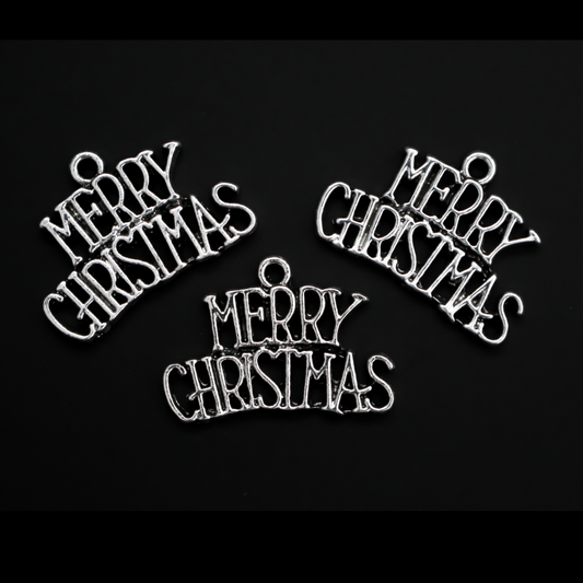 Silver tone "Merry Christmas" charms, 25mm wide