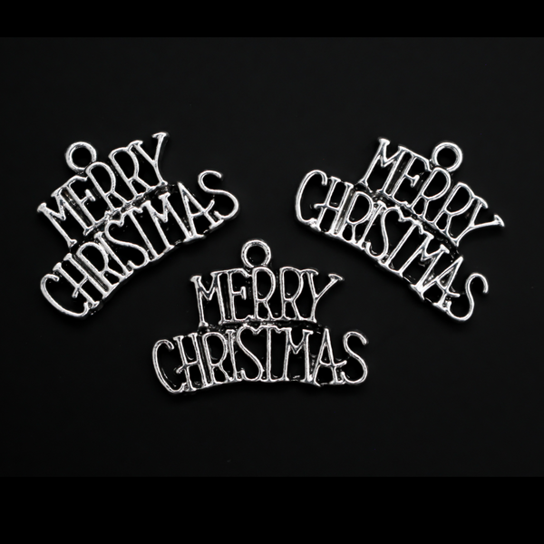 Silver tone "Merry Christmas" charms, 25mm wide