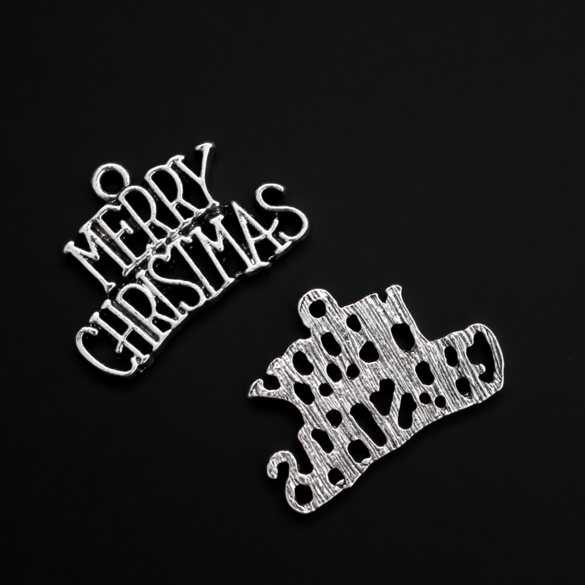 Silver tone "Merry Christmas" charms, 25mm wide