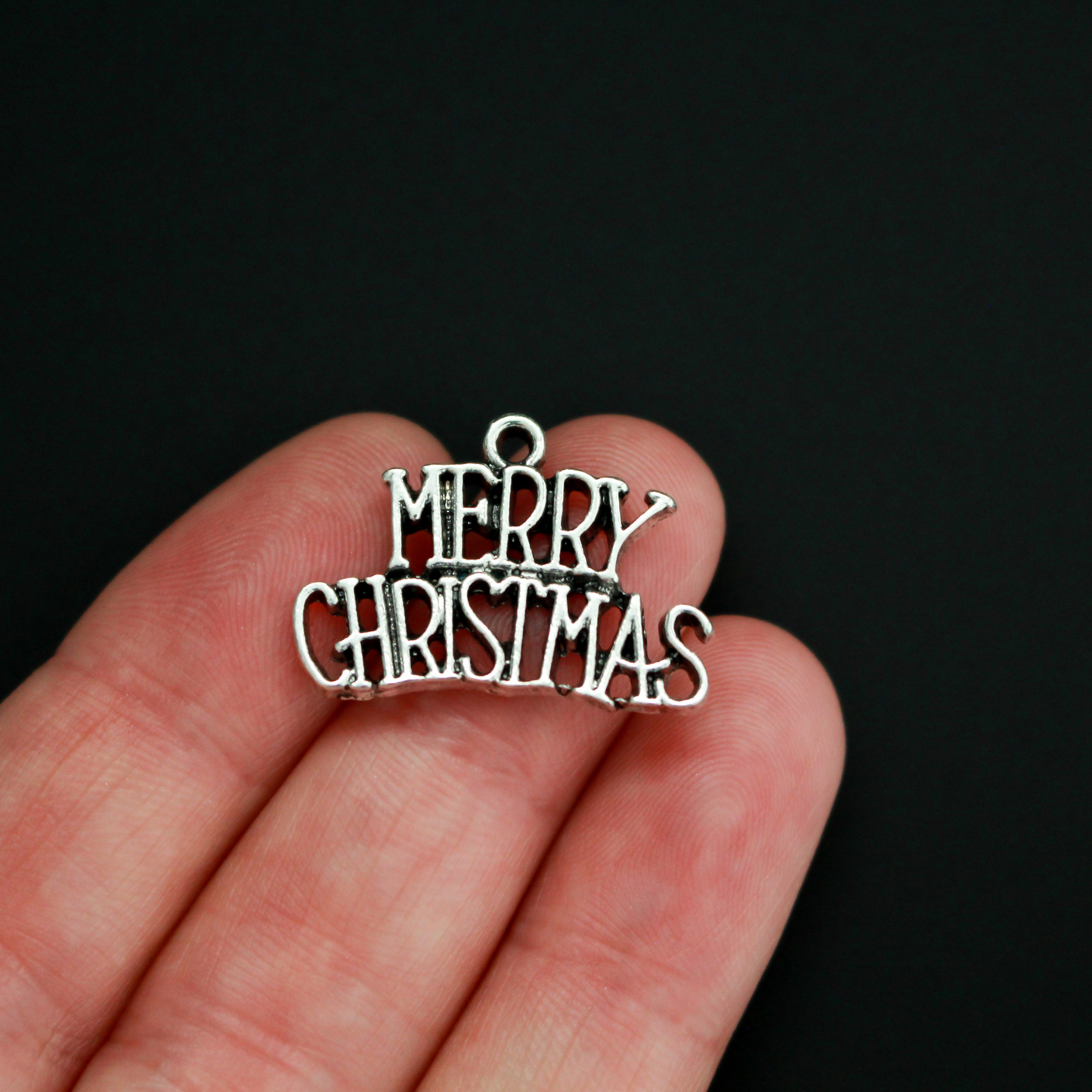 Silver tone "Merry Christmas" charms, 25mm wide
