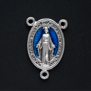 Miraculous Medal rosary centerpiece with blue enamel detail