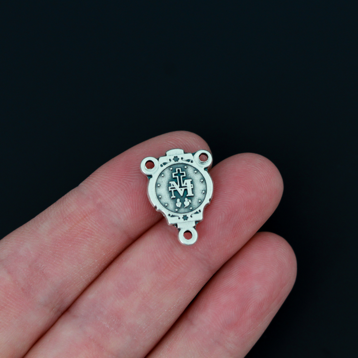 Miraculous Medal rosary centerpiece that is small in size