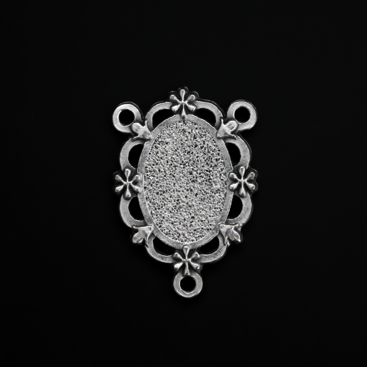 Our Lady of Guadalupe rosary centerpiece with filigree cut out design and floral detailing