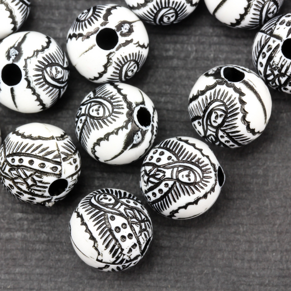 Acrylic Our Lady of Guadalupe Craft Beads White and Black Round - 60pcs