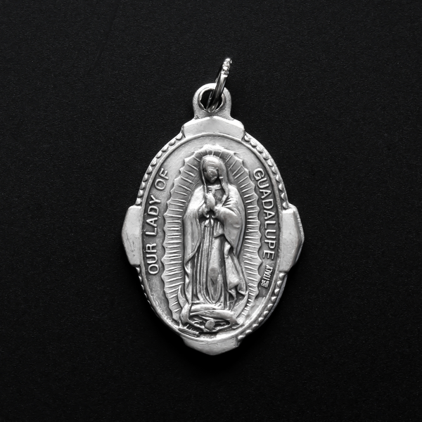 Our Lady of Guadalupe religious medal with deluxe ornate border