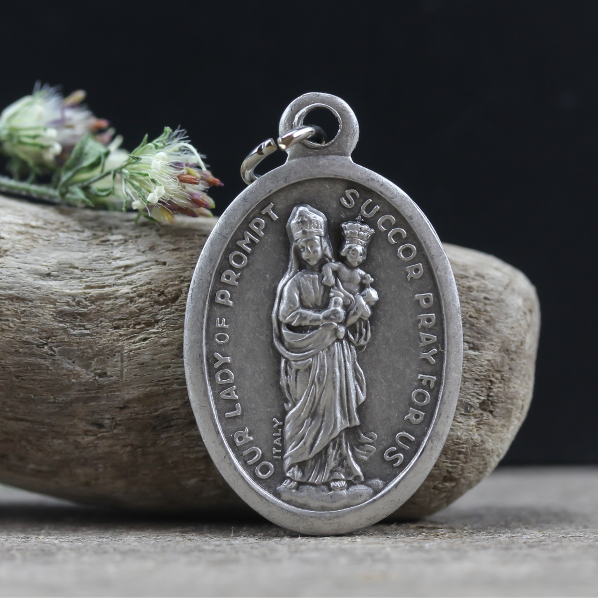 our lady of prompt succor religious devotional medal one inch oval