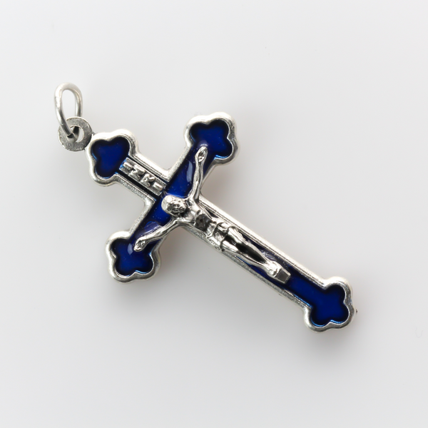 Orthodox Byzantine Crucifix Cross with Blue Enamel Inlay 1-5/8" Long