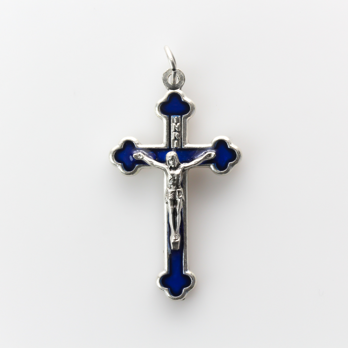 Orthodox Byzantine Crucifix Cross with Blue Enamel Inlay 1-5/8" Long