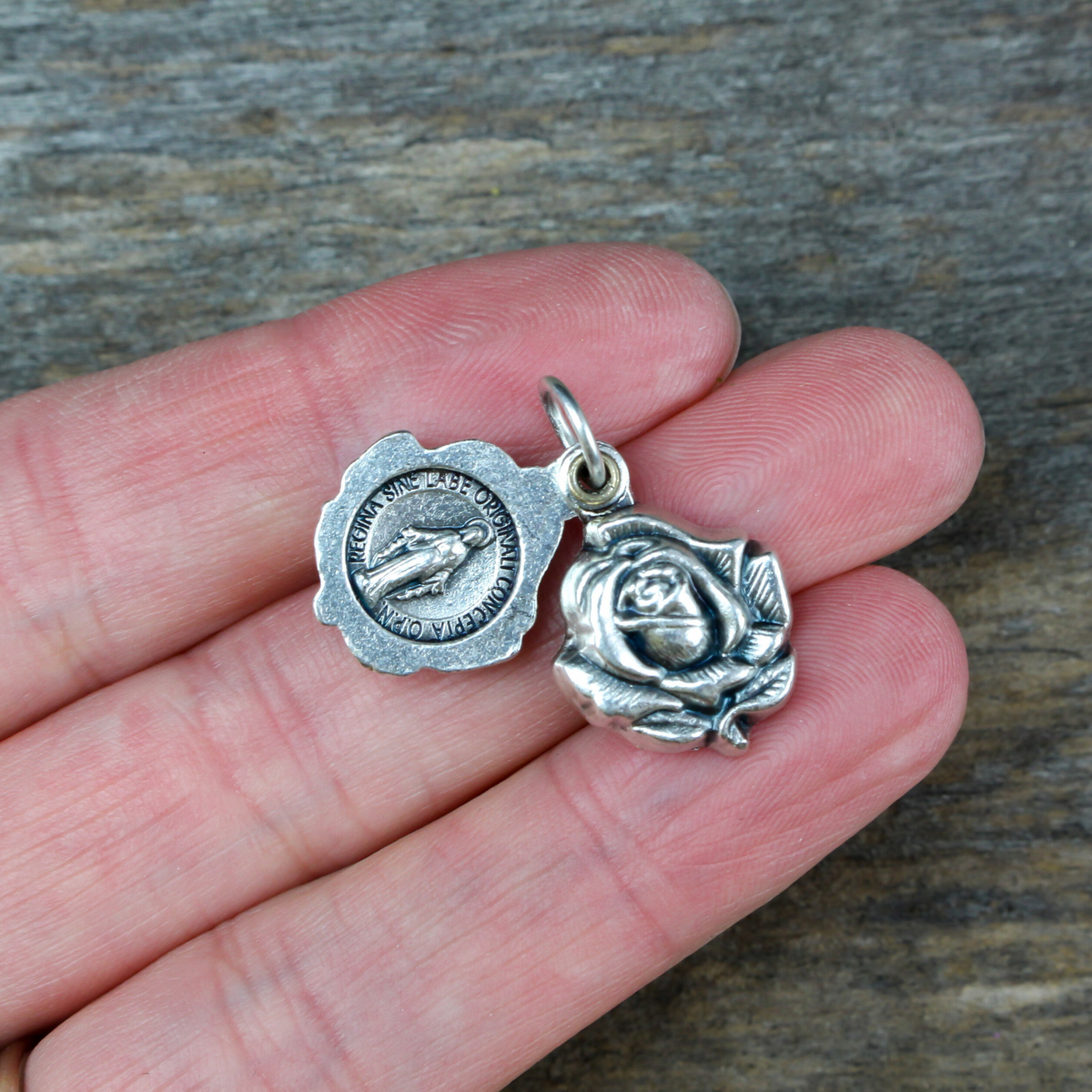 our lady of grace sliding rose locket style medal made in italy
