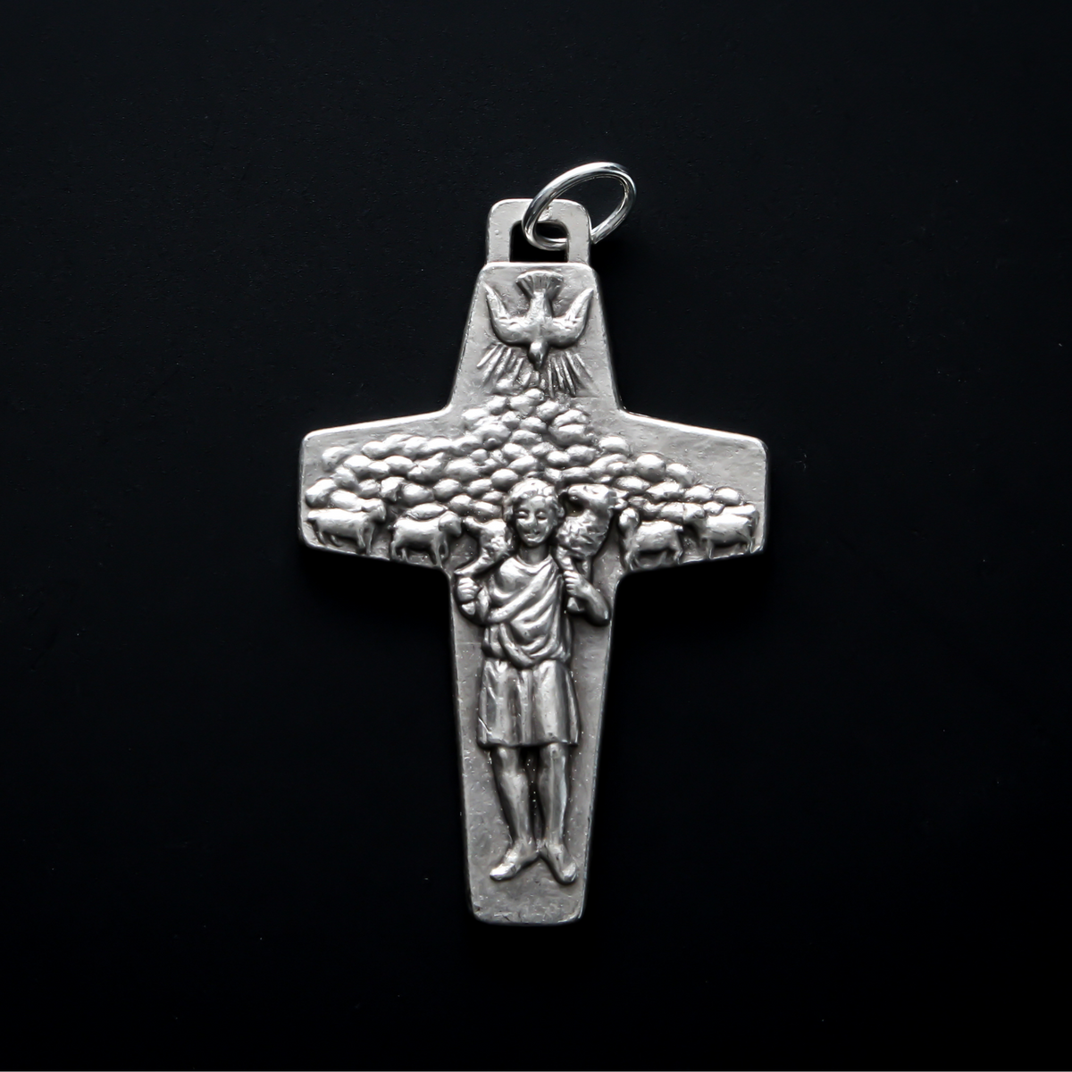 Pope Francis Papal Cross depicts Jesus as the Good Shepherd  1-5/8" long