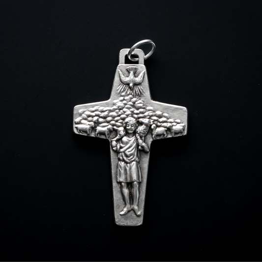 Pope Francis Papal Cross depicts Jesus as the Good Shepherd  1-5/8" long