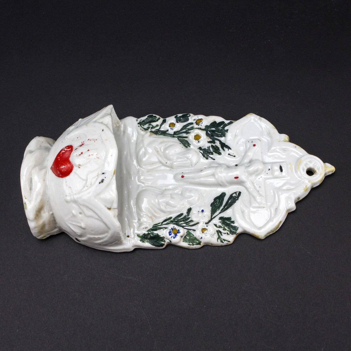 Antique German Porcelain Crucifix Holy Water Font Virgin Mary and Mary Magdalene