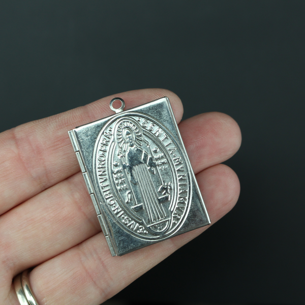 Saint Benedict Medal Stainless Steel Locket Pendant - Photo Frame Charm 1pc