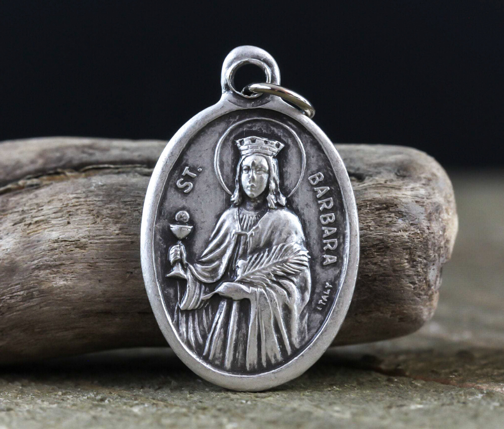 Saint Barbara one inch oval die cast medal 