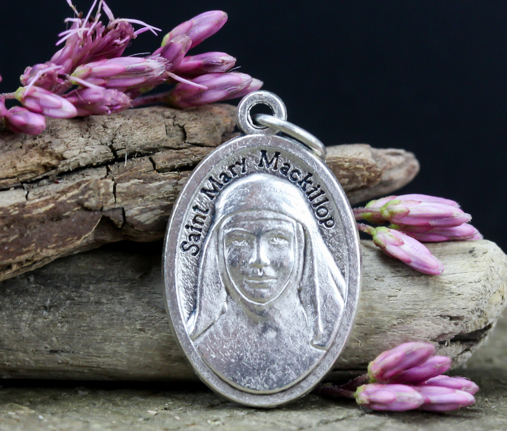 Saint Mary MacKillop die cast silver tone one inch oval medal