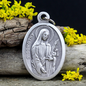 die cast silver medal depicting patron saint dorothy one inch oval