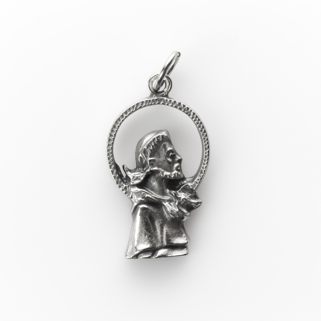 Boy's St. Francis Assisi Necklace Oval Sterling Silver with Chain
