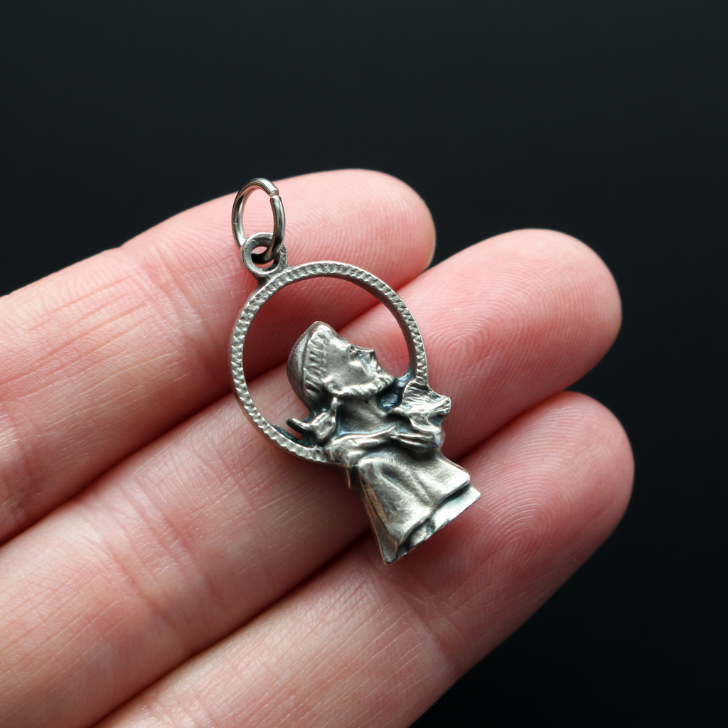 Vintage Sterling Silver Oval St. Francis Protection Pendant - Yourgreatfinds