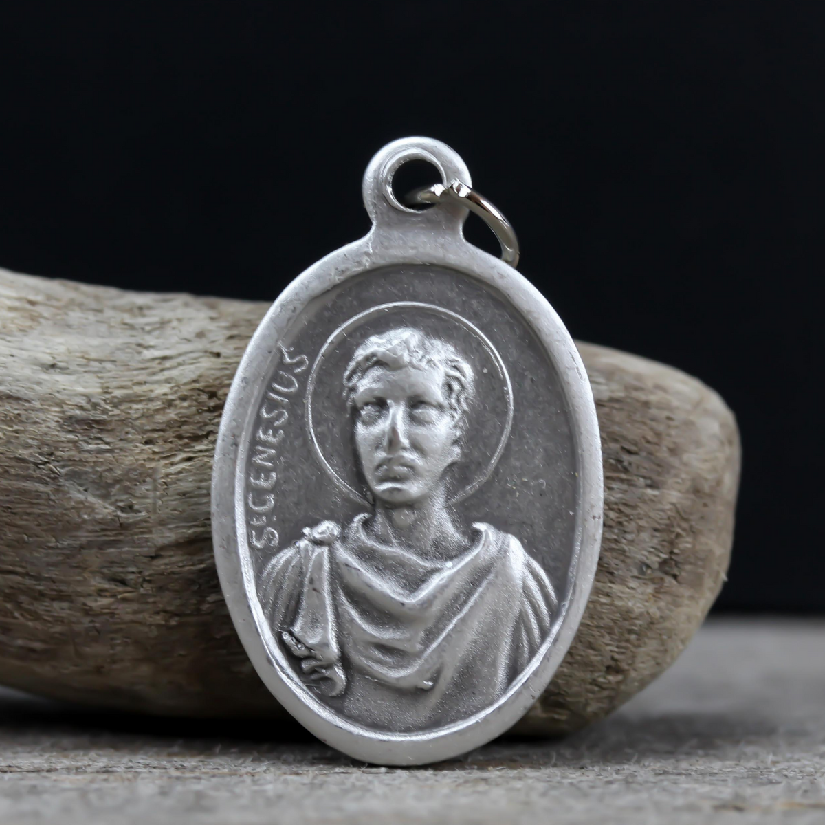 saint genesius medal one inch oval die cast medal