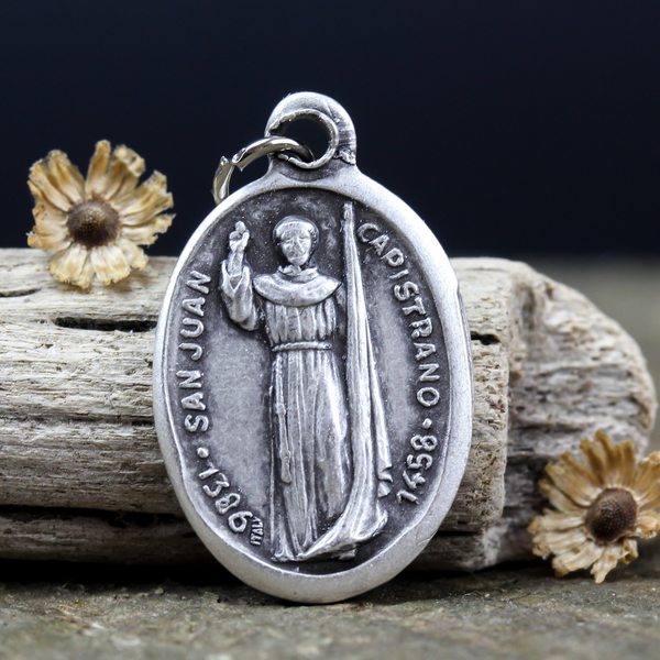die cast silver medal depicting Saint John of Capistrano 