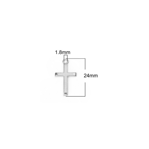 Simple silver tone cross charm with a classic design 24mm long