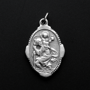 Saint Christopher deluxe ornate oval medal with genuine silver plating