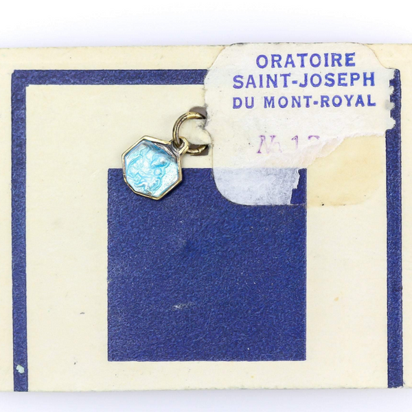 sterling silver miniature medal of Saint Joseph with blue enamel coating